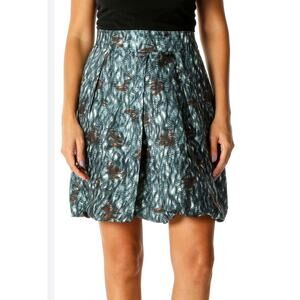 Banana Republic 100% Silk Bubble Hem Skirt Women's 6 Teal Brown Pattern Unique